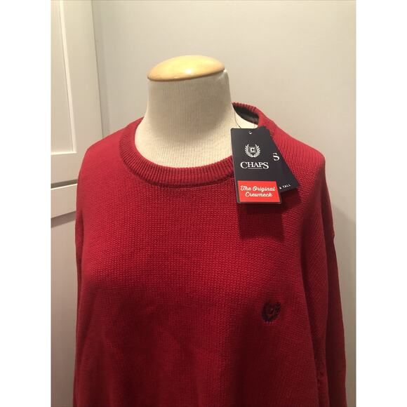 Chaps Sweater Mens Size 2XB Red Knit Crewneck Long Sleeve New Embroidered Logo - Picture 2 of 3